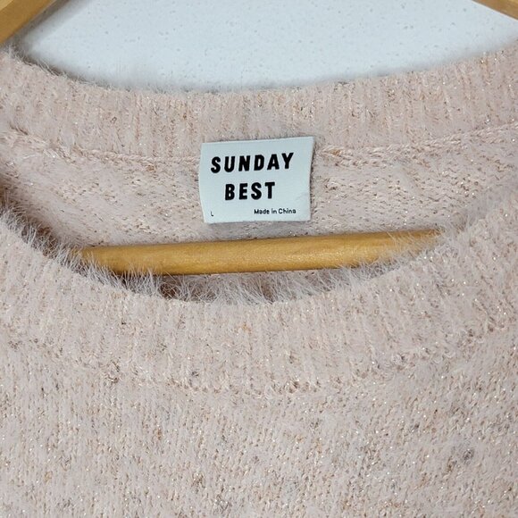 Sunday Best Aritzia Large Light Pink Kitten Sweater Fuzzy Pullover Long Sleeve - Picture 4 of 6